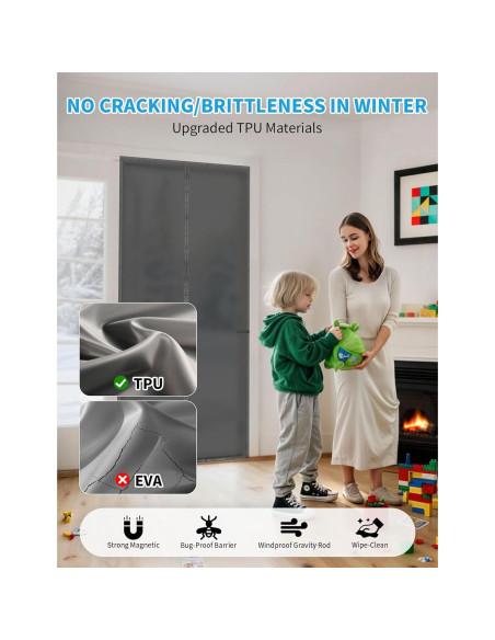 Cortina de Puerta Aislante Magnética Fillis 91.44x208.28 cm TPU Gris