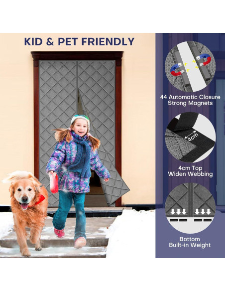 Cortina de Puerta Térmica Aislante Magnética Grehabor 81.3x203.2cm Gris