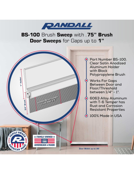 Barrido de puerta adhesivo Randall 3 FT Satinado claro