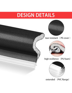 Sello de Puerta QDiShi 6m Burlete Kerf PVC Negro Aislante 2