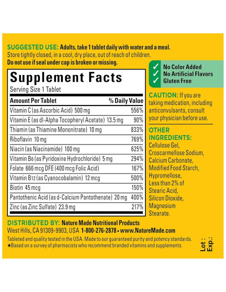 Nature Made Complejo B con Vitamina C y Zinc 75 Tabletas