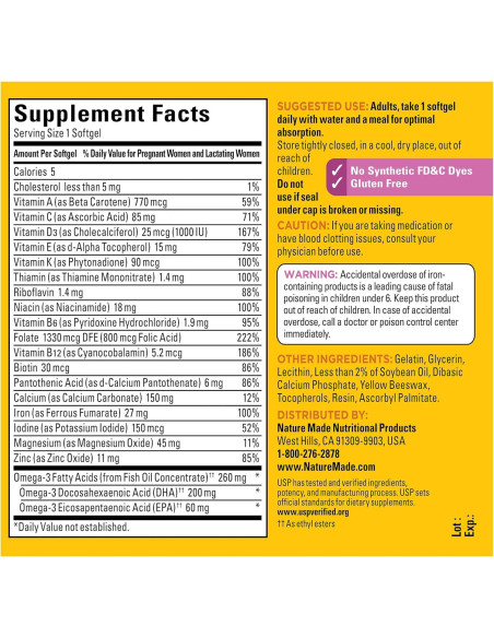 Nature Made Prenatal DHA + Ácido Fólico 110 Softgels