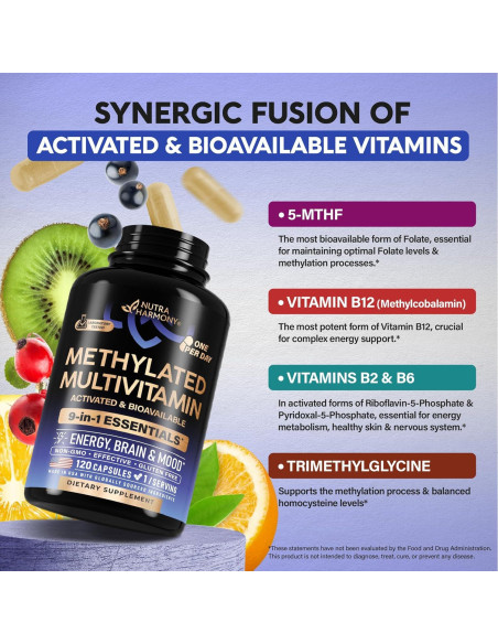 Multivitamina Metilada 9-en-1 Nutra Harmony - 120 Cápsulas