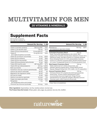 Multivitamina para Hombres NatureWise - 90 Cápsulas - Soporte Inmunológico y Salud Prostática