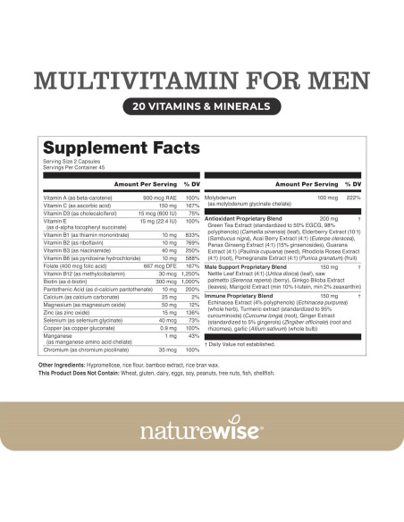 Multivitamina para Hombres NatureWise - 90 Cápsulas - Soporte Inmunológico y Salud Prostática