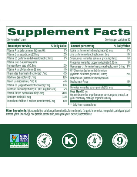 MegaFood Multivitamina Niños 30 Tabletas - Sin Gluten, Vegetariano
