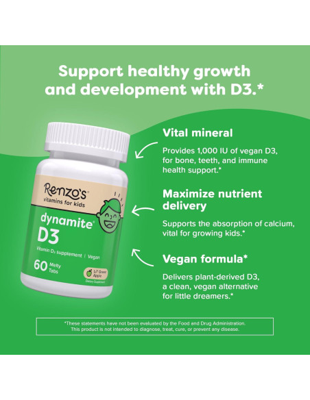 Vitamina D3 Melty Renzo para Niños 60 Tabletas Sabor Manzana