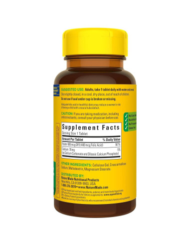 Nature Made Ácido Fólico 400 mcg - 250 Tabletas Suplemento