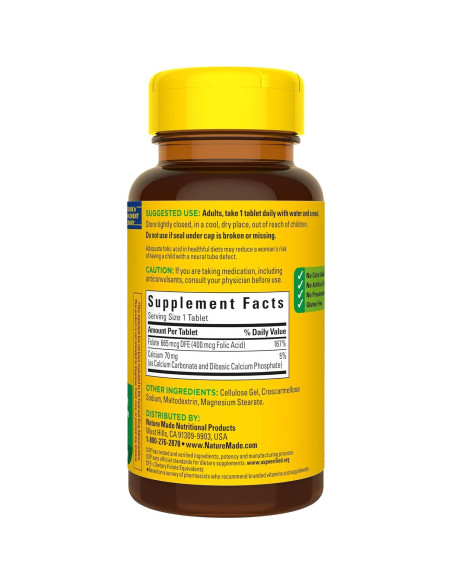 Nature Made Ácido Fólico 400 mcg - 250 Tabletas Suplemento