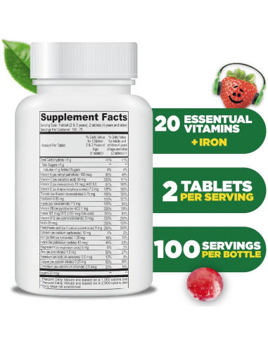 Multivitamina masticable Lifeable para niños - 150 unidades - Vegetariano y sin gluten