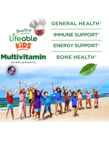 Multivitamina masticable Lifeable para niños - 150 unidades - Vegetariano y sin gluten