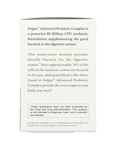 Complejo Probiotico Avanzado Solgar 30 Cápsulas Veganas 80 Mil Millones CFU