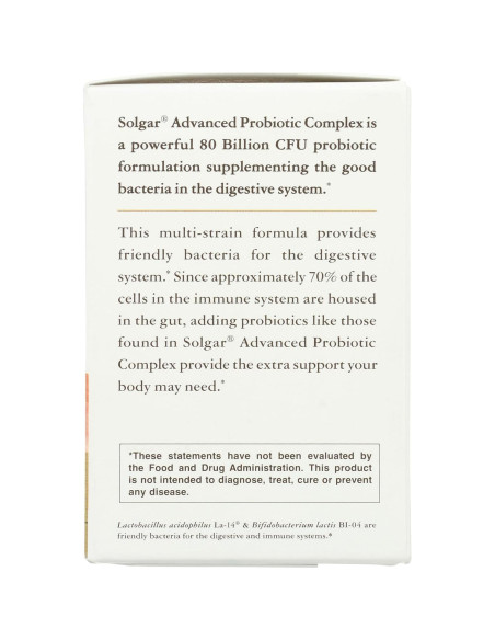 Complejo Probiotico Avanzado Solgar 30 Cápsulas Veganas 80 Mil Millones CFU