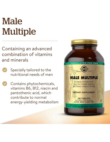 Solgar Male Multiple 180 Tabletas - Multivitamina Vegana para Hombres
