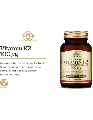 Solgar Vitamina K2 MK7 100mcg Cápsulas Vegetales 50 Conteo