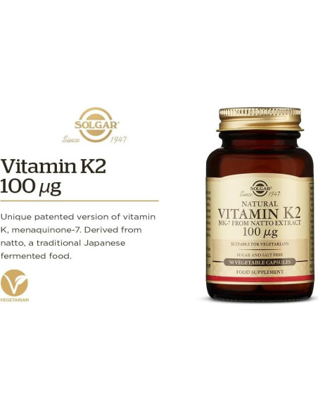 Solgar Vitamina K2 MK7 100mcg Cápsulas Vegetales 50 Conteo