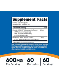 Extracto de Raíz de Ashwagandha KSM-66 Nutricost 600mg 60 Cápsulas 2