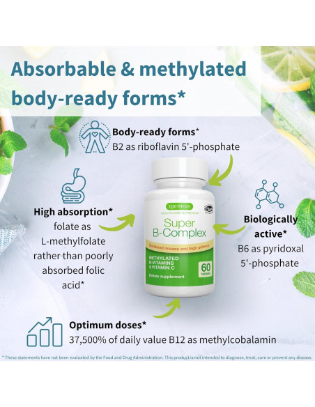 Suplemento Vitaminas B Metiladas Igennus 60 Tabletas Veganas Suplemento Vitaminas B Metiladas Igennus 60 Tabletas Veganas