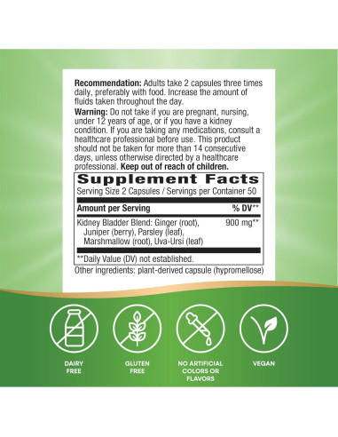 Suplemento Herbal Nature's Way Riñón y Vejiga 100 Cápsulas 900 mg