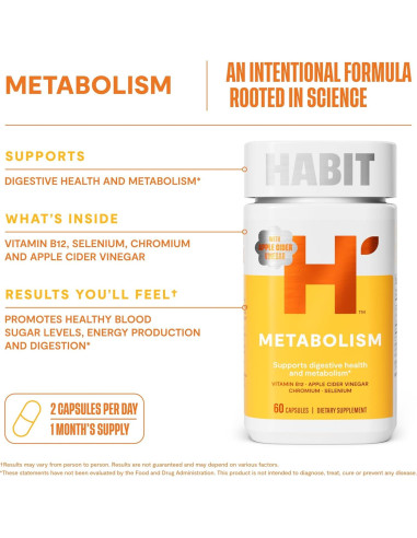 Suplemento Metabolismo Habit 60 Cápsulas Veganas B12 Selenio Cromo