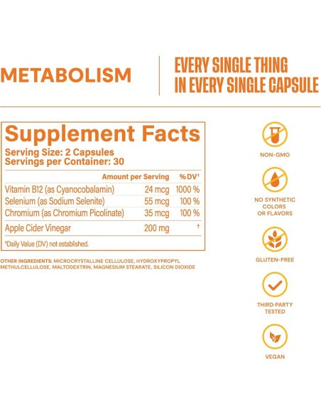 Suplemento Metabolismo Habit 60 Cápsulas Veganas B12 Selenio Cromo