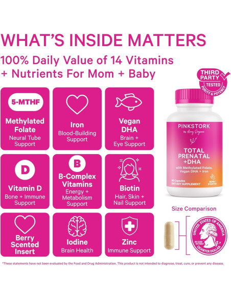 Vitaminas Prenatales Pink Stork con DHA y Folato - 60 Cápsulas
