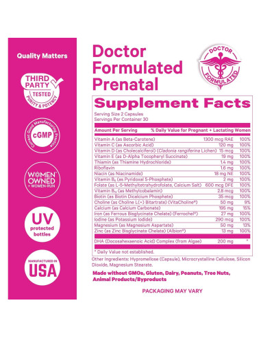 Vitaminas Prenatales Pink Stork con DHA y Folato - 60 Cápsulas