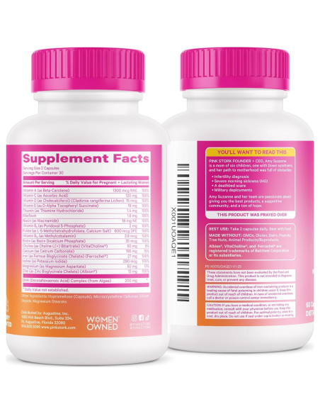 Vitaminas Prenatales Pink Stork con DHA y Folato - 60 Cápsulas