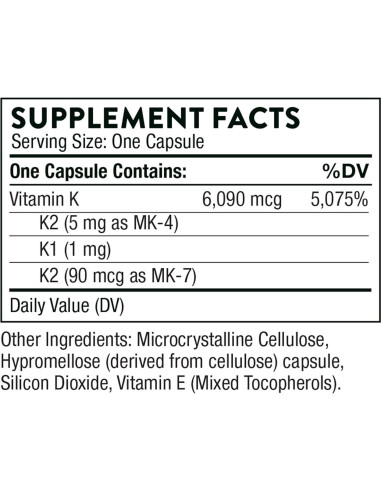 Dúo de Salud Ósea Thorne - Vitamina D3 y K - 30 Porciones