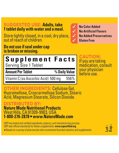 Nature Made Vitamina C 500 mg - Suplemento Inmunológico 100 Tabletas