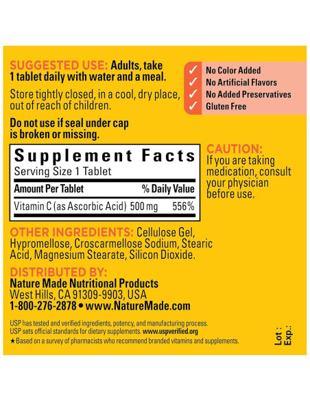 Nature Made Vitamina C 500 mg - Suplemento Inmunológico 100 Tabletas