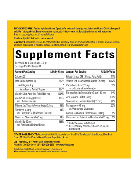 Nature Made Wellblends ImmuneMAX 30 Stick de Vitamina C 1500mg