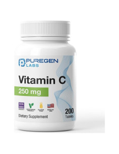 Vitamina C 250 mg Puregen Labs - 200 Tabletas Antioxidantes