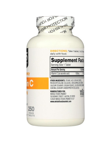 Vitamina C 1000mg Whole Foods Market - 250 Cápsulas Veganas
