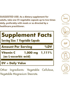 Vitamina C 1000 mg Solgar 250 Cápsulas Vegetales Antioxidante 2