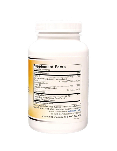 Pastillas de Zinc con Vitamina C Wonder Laboratories 100 Unidades