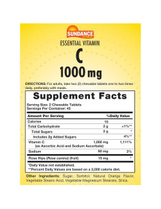 Vitamina C Masticable Sundance 1000mg 90 Tabletas Sabor Naranja 2