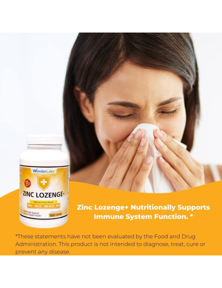 Pastillas de Zinc con Vitamina C Wonder Laboratories 100 Unidades