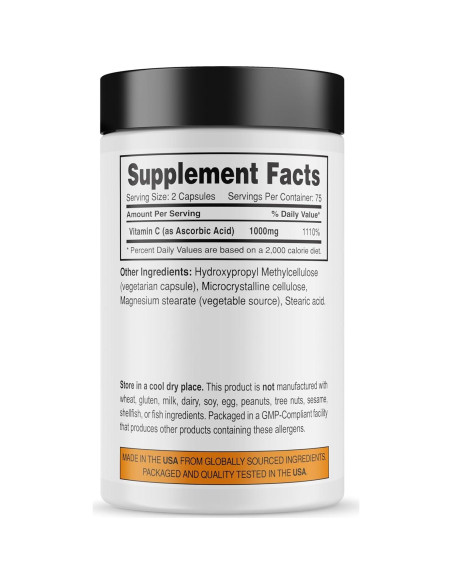 Suplemento de Vitamina C 1000mg 138 Foods - 150 Cápsulas Veganas