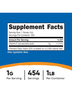 Polvo de Ácido Ascórbico Puro Nutricost 1LB Vitamina C 2