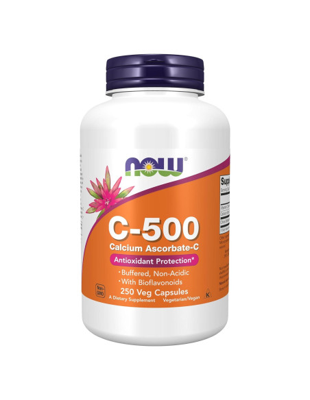 Vitamina C-500 Ascorbato de Calcio NOW Foods 250 Cápsulas Veganas