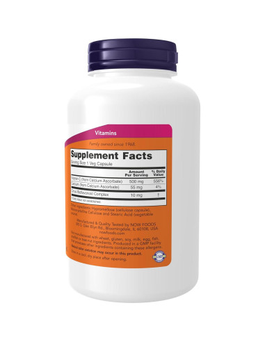 Vitamina C-500 Ascorbato de Calcio NOW Foods 250 Cápsulas Veganas