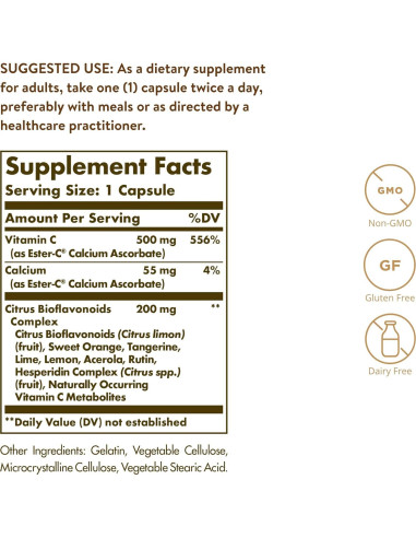 Solgar Ester-C Plus 500 mg Vitamina C Suave 90 Cápsulas