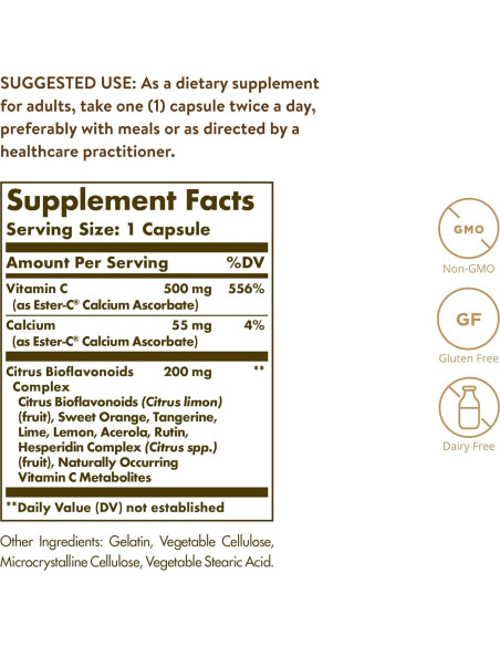 Solgar Ester-C Plus 500 mg Vitamina C Suave 90 Cápsulas