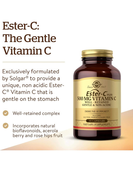 Solgar Ester-C Plus 500 mg Vitamina C Suave 90 Cápsulas