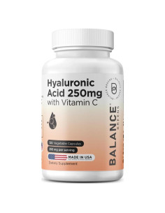 Suplemento de Ácido Hialurónico Puro 250mg + Vitamina C 50mg - 120 Cápsulas Veganas