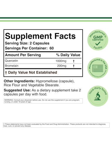 Quercetina con Bromelina 120 Cápsulas Double Wood 1200mg