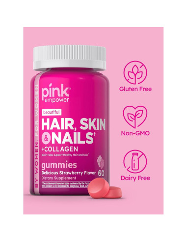 Gomitas PINK para Cabello, Piel y Uñas - 60 Unidades con Colágeno y Biotina