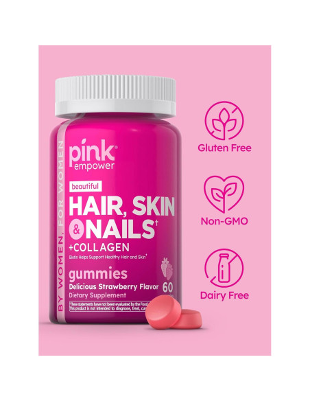 Gomitas PINK para Cabello, Piel y Uñas - 60 Unidades con Colágeno y Biotina