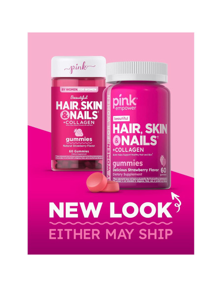 Gomitas PINK para Cabello, Piel y Uñas - 60 Unidades con Colágeno y Biotina